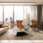 Open-plan living area with floor-to-ceiling windows at DaVinci Tower