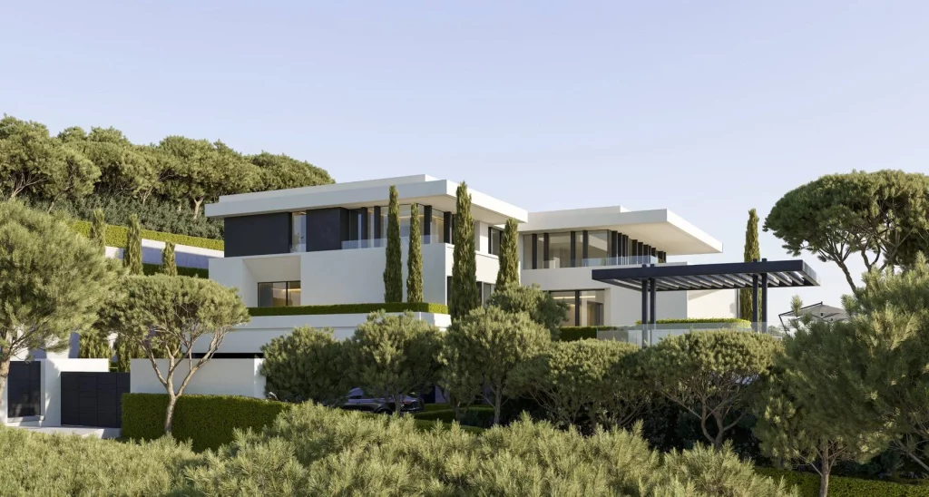 Woodland Marbella Villa | Private Luxury Villas in Benahavís 16 Villa Forest Bay Marbella by Prime Address Monaco 3 Villa Forest Bay Marbella exterior with contemporary architecture and panoramic mountain views