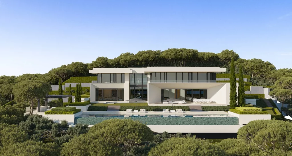 Woodland Marbella Villa | Private Luxury Villas in Benahavís 19 Villa Forest Bay Marbella by Prime Address Monaco 6 Villa Forest Bay Marbella exterior with contemporary architecture and panoramic mountain views