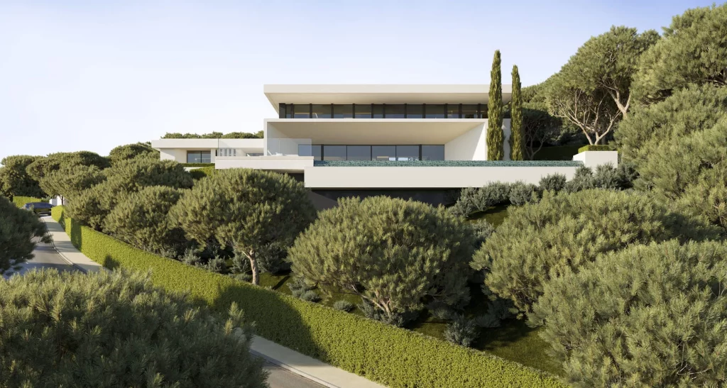 Woodland Marbella Villa | Private Luxury Villas in Benahavís 31 Woodland Villa Pine Crest By Prime Address Monaco 6 Woodland Marbella Villa Pine Crest modern façade surrounded by natural landscape